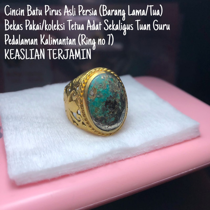 Cincin Batu Pirus Persia Serat emas Asli Barang Lama