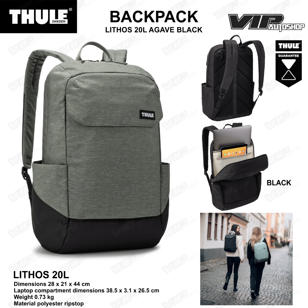 THULE Backpack LITHOS 20L Lithos Agave Black Tas Ransel Laptop Original Outdoor Sekolah Kuliah Thule