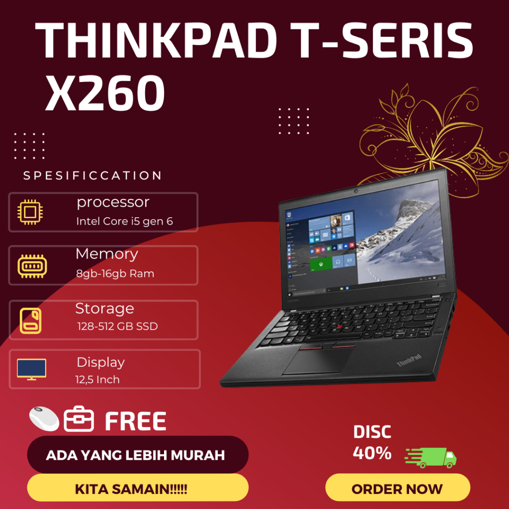 Laptop Lenovo Thinkpad X260 Core i5 Gen 6 Ram 8 Ssd 256 Original LIKE NEW