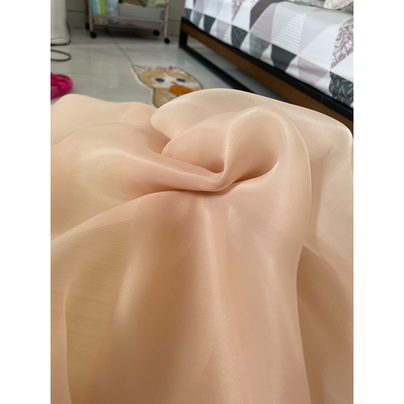 Kain Organza Organdi Polos Premium Silk Kain Kaca 1/2 Meteran Warna Champange Salem Soft Cream