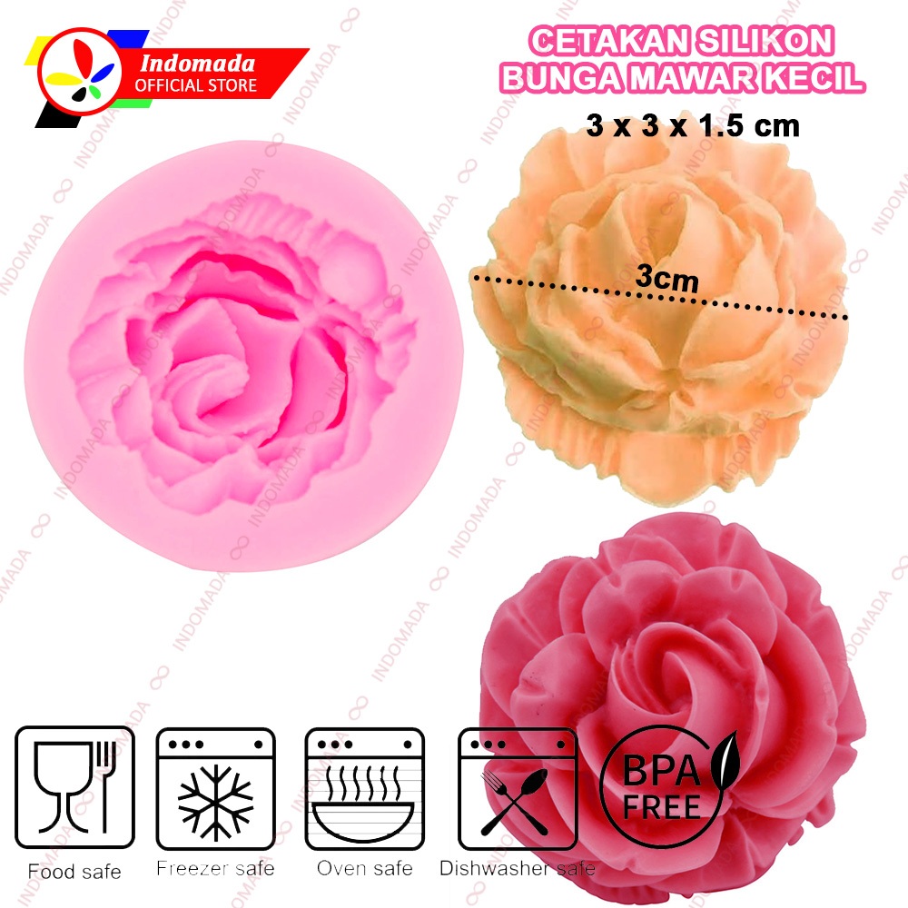 Indomada Cetakan Fondant Silikon Bunga Mawar Kecil 3 x 1.5 cm Mini Rose Flower 3D DIY Silicone Mold 