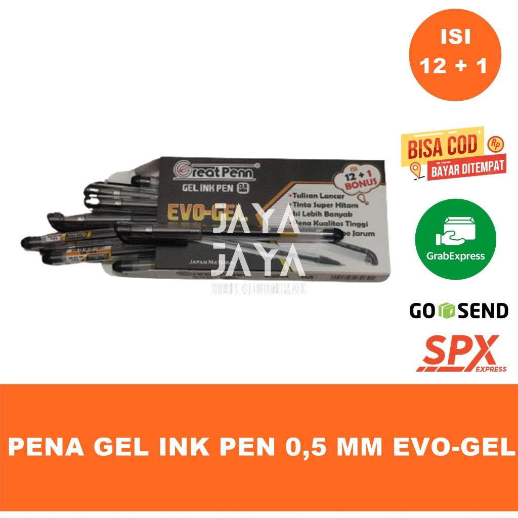 

PENA GEL INK PEN 0,5 MM EVO-GEL JAPAN MATERIAL GREAT PENN ISI 12 + 1