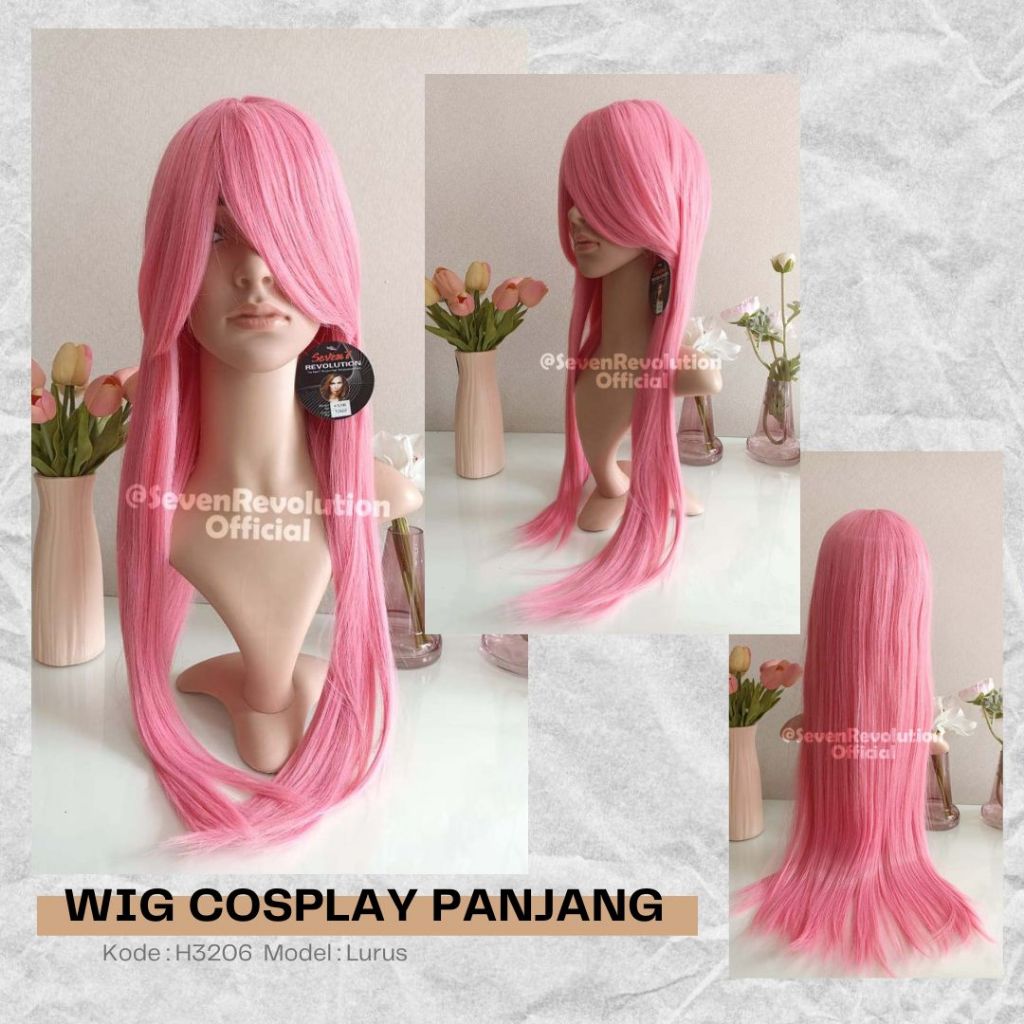 Wig/ Rambut Palsu Panjang Lurus Natural/ Cosplay Warna Merah Putih (H3206)