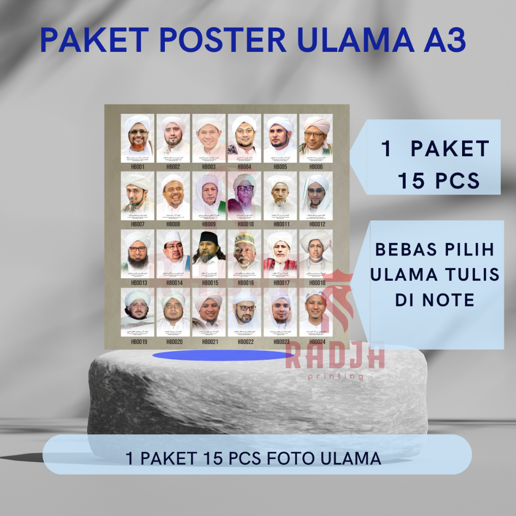 Foto Ulama Kiyai Dan Habaib Ukuran A3Bebas pilih Ulama 1 paket 15 pcs