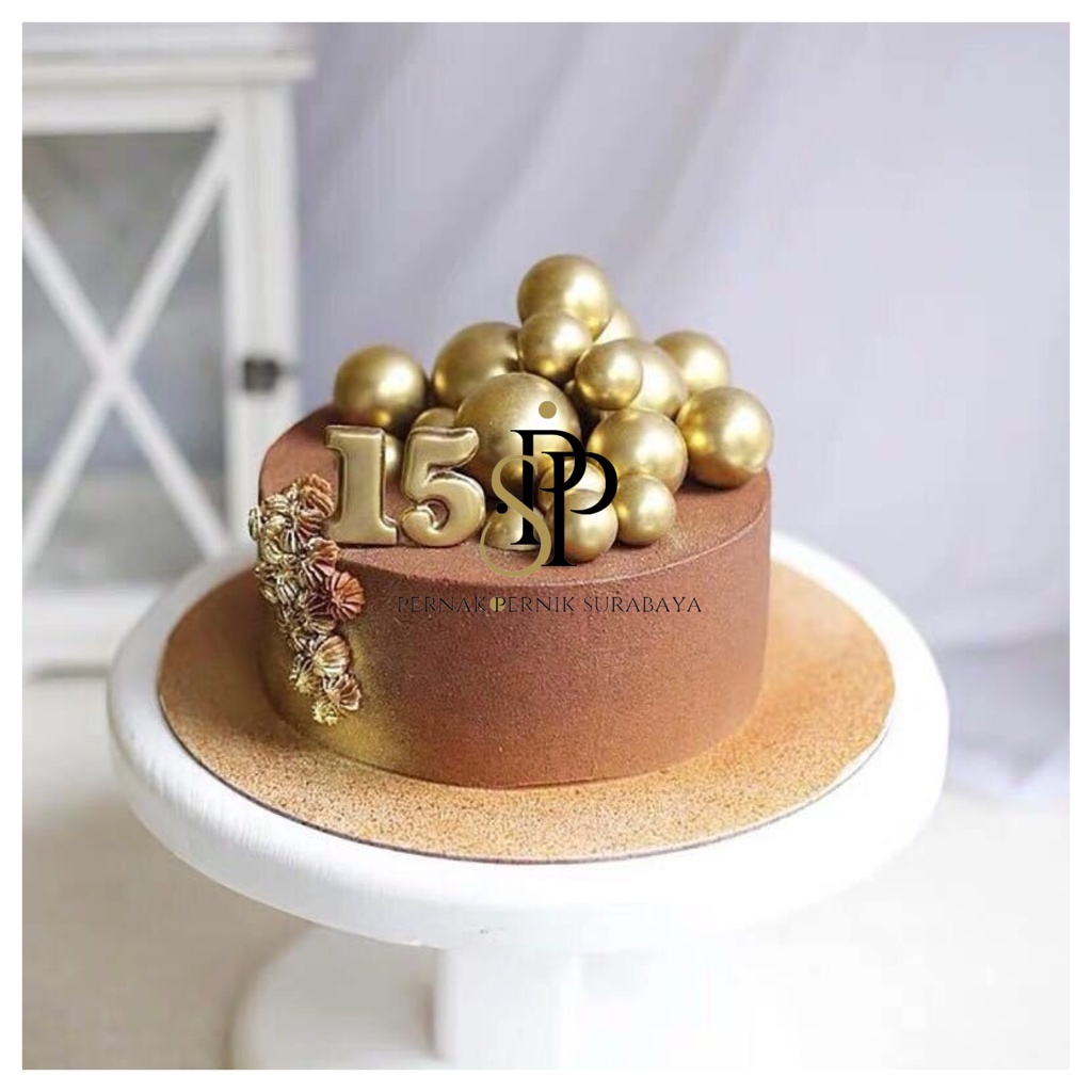 [10 BIJI] MINIATUR HIASAN KUE TART BOLA TANCAP BOLA BOLA GOLD SILVER CAKE DECORATION DEKORASI ULANG 