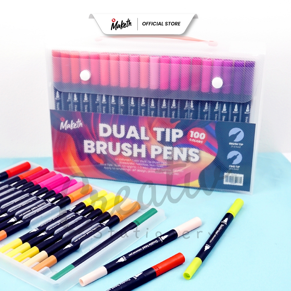 

Brush Pen Spidol Kaligrafi Hitam Dual Sided 2 Sisi Black 100W 100 Warna Bp-100Wbl MAKETH