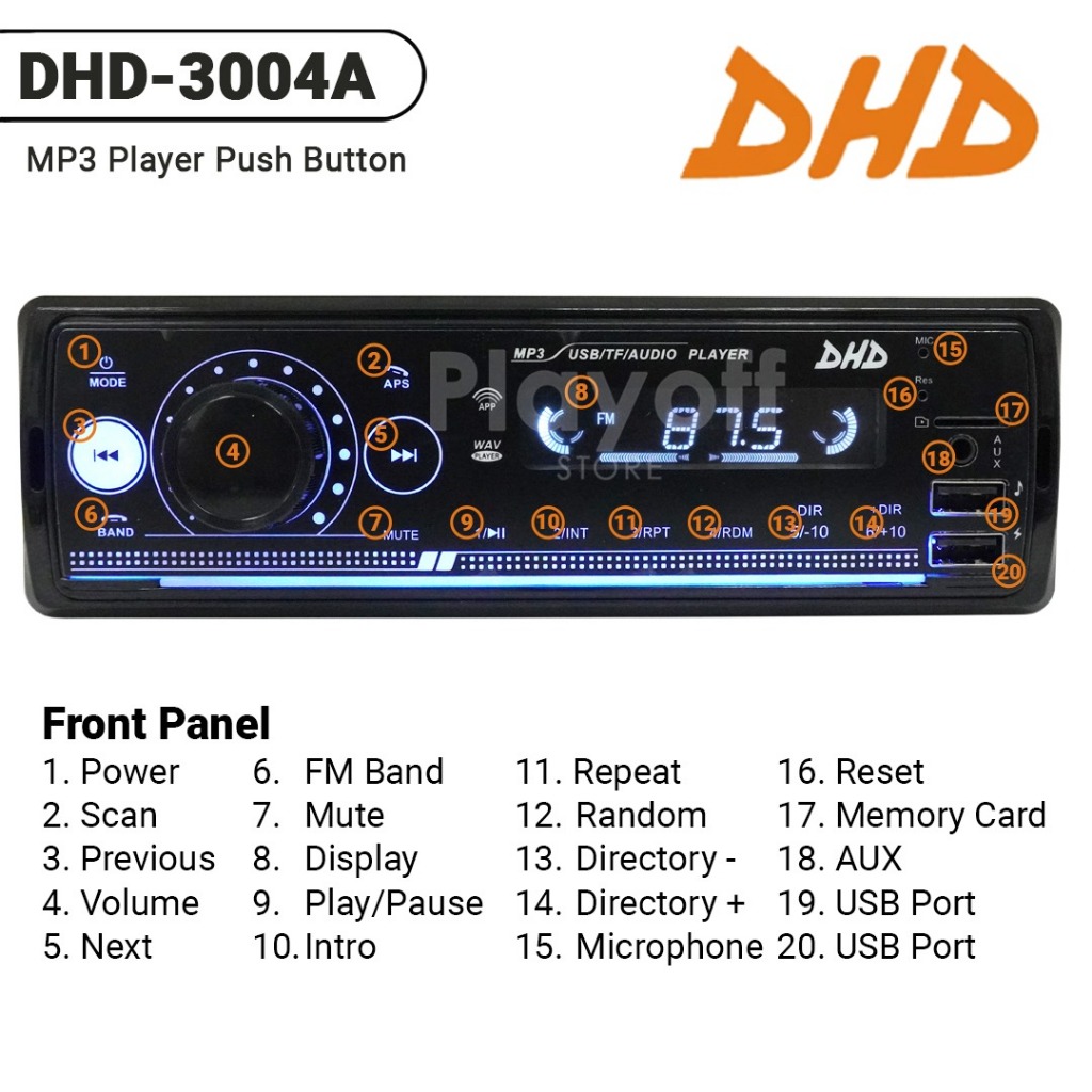 Head Unit Single Din Mp3 Bluetooth Tape Mobil DHD-3004 A/B Image 3