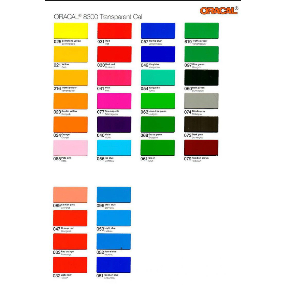 

Oracal Sticker 8300 Transparent Skotlet Warna Tembus Cahaya Kaca 1 Meter
