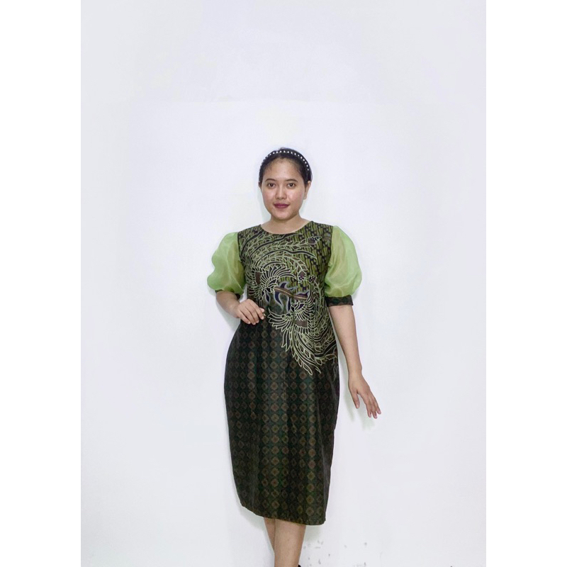 Dress Batik Organza/Dress Batik kekinian/Dress batik lengan balon/Dress batik cantik/Dress batik wan