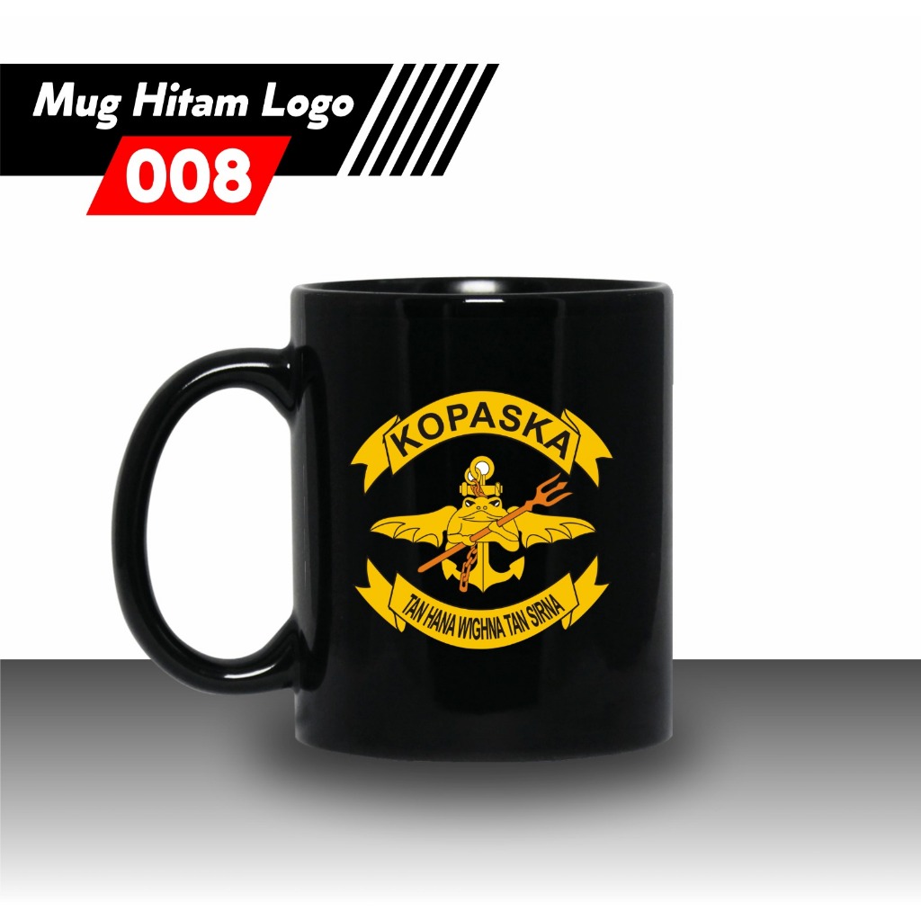 Mug Hitam Keramik Custom Desain Militer / Custom Mug Souvenir Printing 2 Sisi / Mug Hitam Desain Beb
