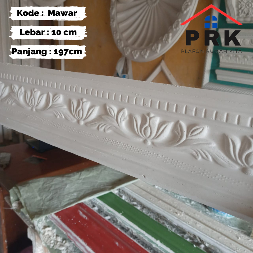 Lis List Gypsum Gipsum Motif Mawar lebar 10cm Plafon ornament dekoratif untuk Interior Plafond hiasa