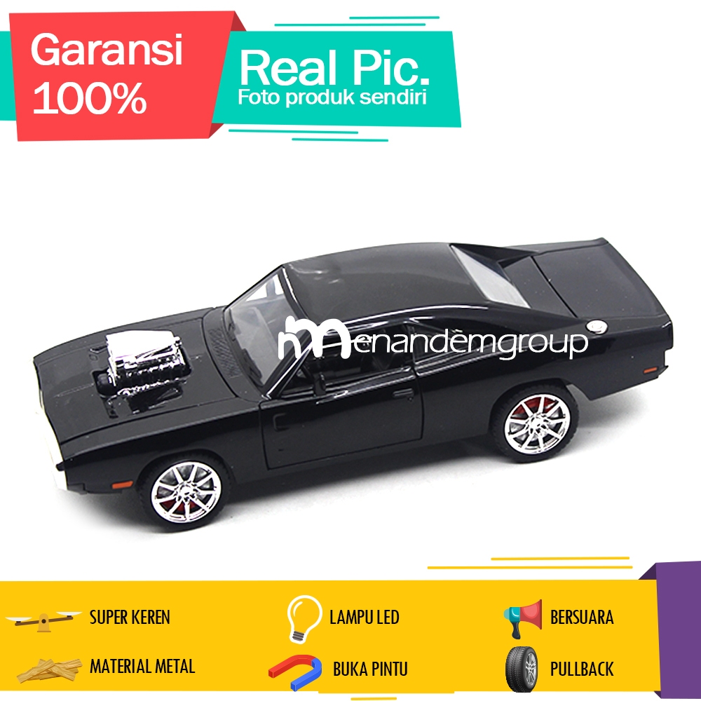 Diecast Miniatur Mainan Mobil Dodge Charger Metal LED Suara 1:24