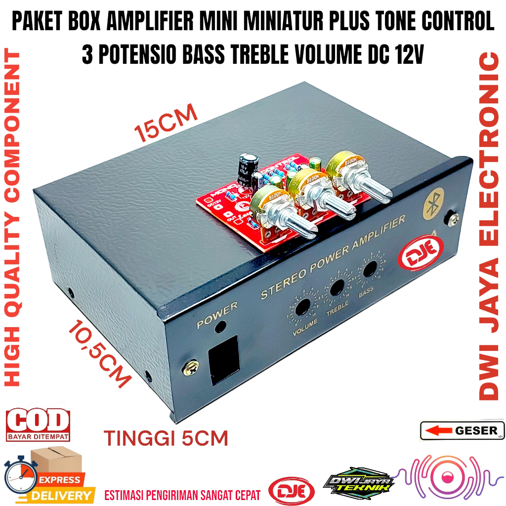 Paket Box Mini Amplifier Miniatur Plus Tone Control Mono 3 Potensio Dc 12Volt