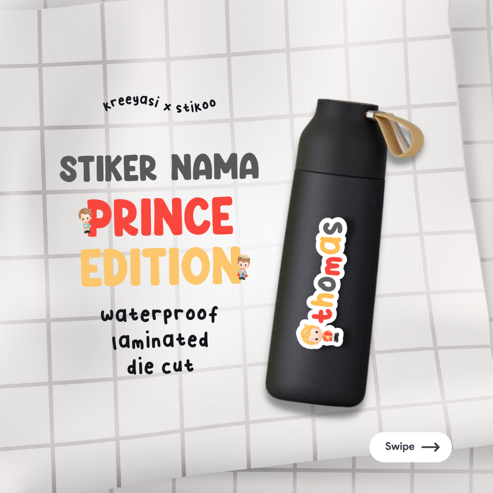

PRINCE - Stiker Label Nama Custom - Waterproof - Stiker Tumbler Botol Minum Lunch Box Hampers Ulang Tahun - Stikoo x Kreeyasi