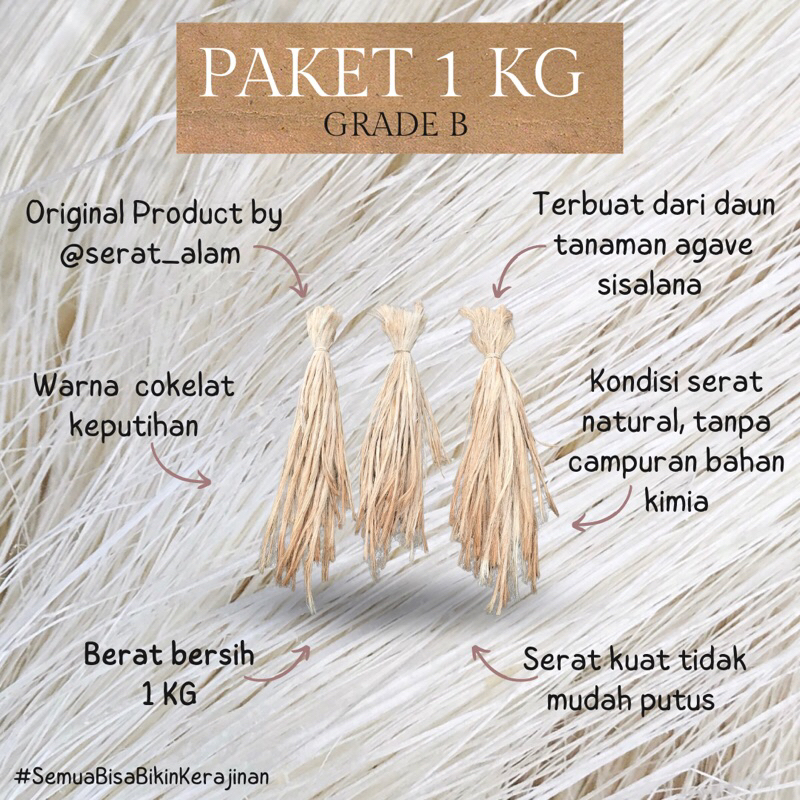 Serat Sisal / Serat Sisalana Agave / Serat Nanas / Agave Sisalana Warna Coklat 100% Natural