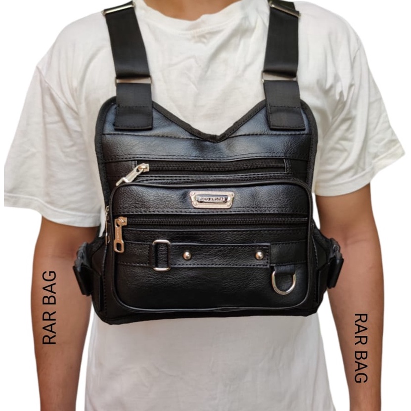PROMO ALE Chest Rig Bag Tas Dada Kulit PU Leather Polo Amstar Chest Bag Tas Rompi Tactical Tas Selem