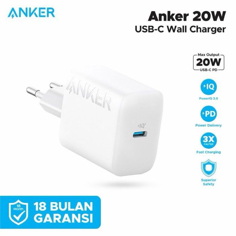 CHARGER ANKER ADAPTER 20W KABEL USB TO LIGHTING MFI