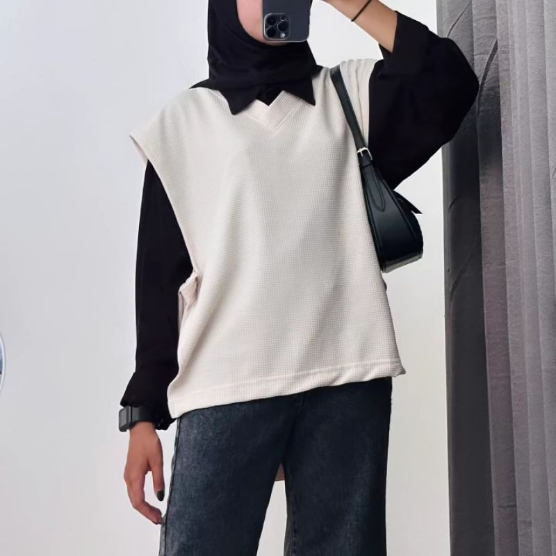 Lova Vest | Rompi tali samping outer knit premium tebal murah waffle