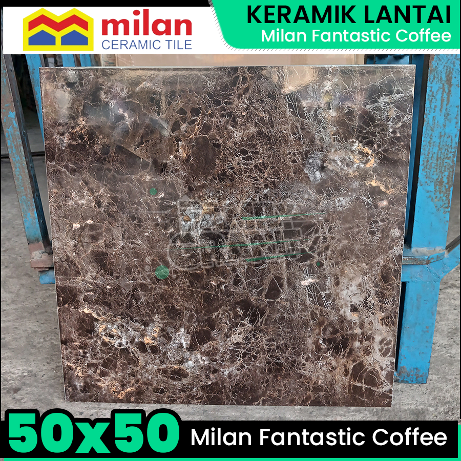 Keramik Lantai 50x50 Milan Fantastic Coffee Motif Marmer Glossy