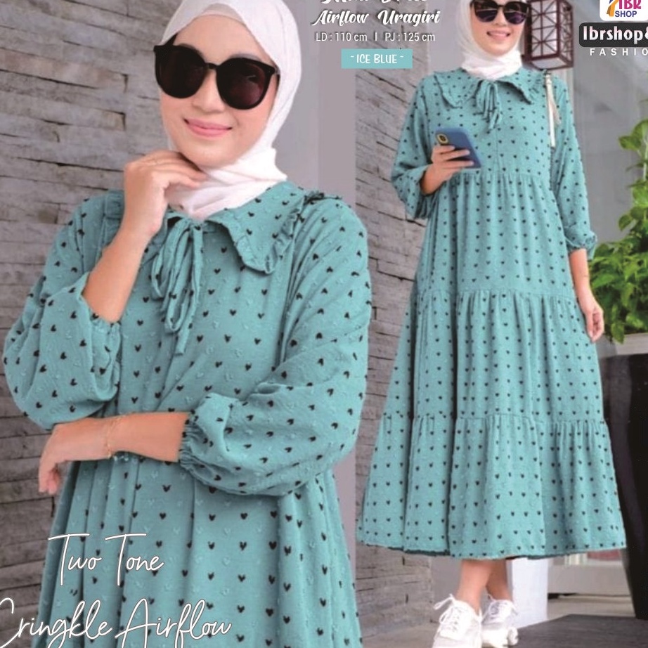 Hemat dan Berkualitas MIDI DRESS CRINKLE AIRFLOW PREMIUM GAMIS URAGIRI TWO TONE BUSUI MOTIF POLKA TI
