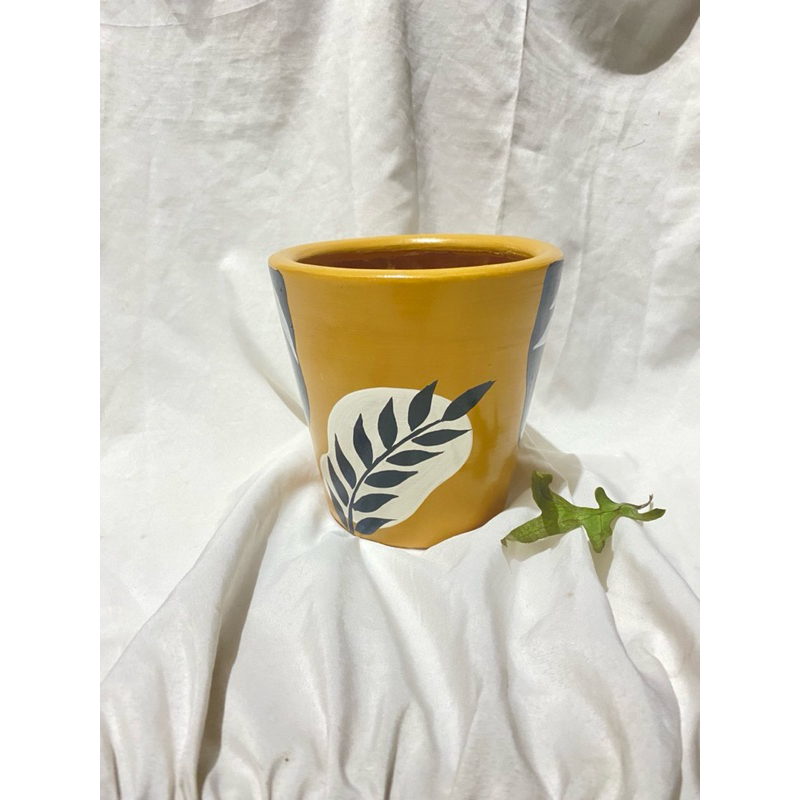 pot gelas lukis D14cm T14cm gerabah tanah liat