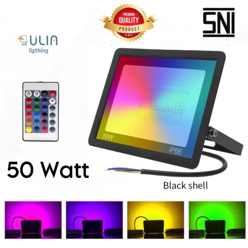 Lampu sorot led RGB 50w MODEL BESAR warna warni flood light full color 50 watt outdoor taman tembak