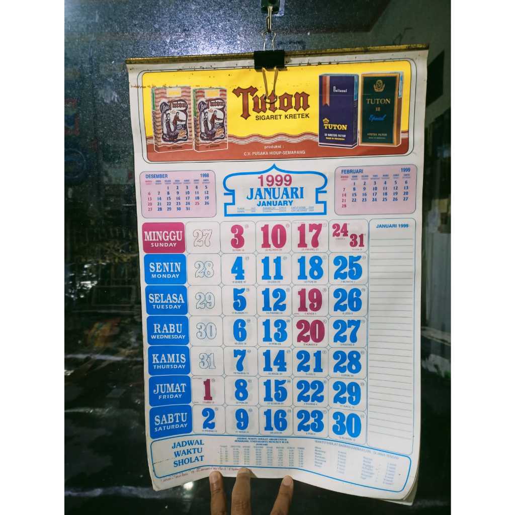 Koleksi Jadul Kalender Jadul Lawas Tahun 1999 Tuton