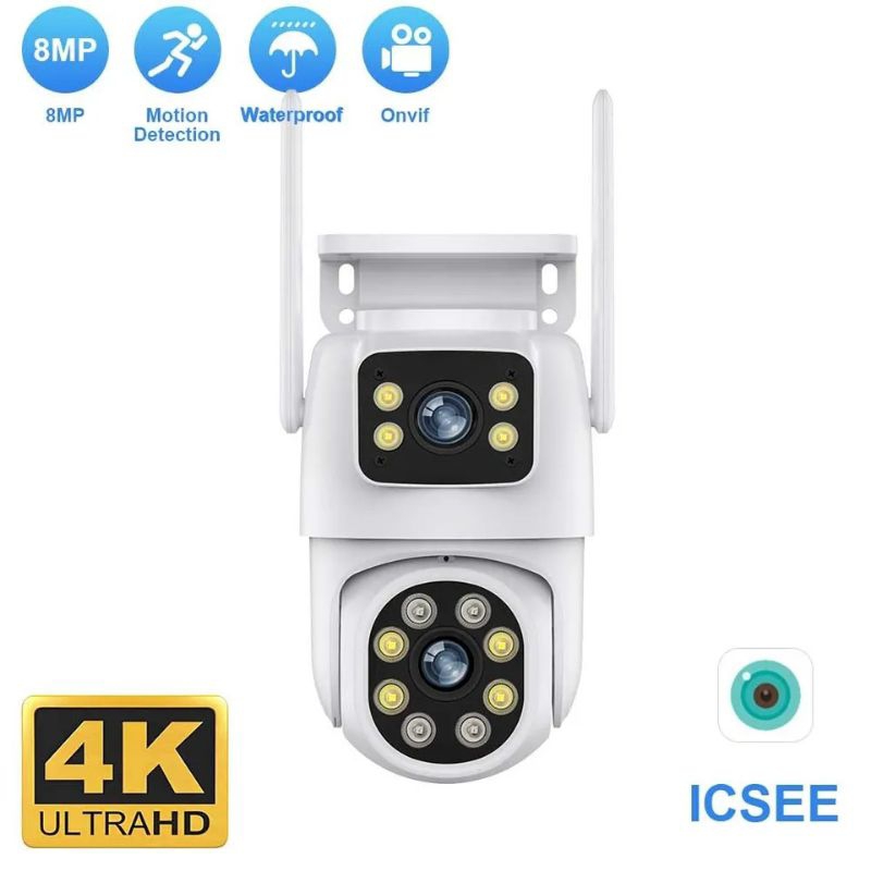 IP Camera CCTV App ICSEE Dual Camera Outdoor Waterproof 8MP