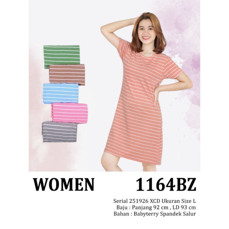 1164BZ Lemone Dress Pendek Daster Pendek Babyterry Wanita Casual Motif Salur