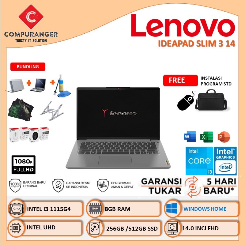 Laptop Lenovo Core i3 1115G4 8gb 512gb ssd Ideapad slim 3 14.0 Inch FHD