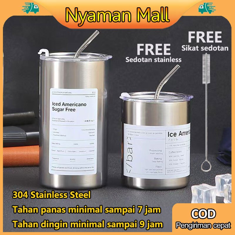 	 Tumbler Stainless Steel Coffee Tea 360ml 600ml Aesthetic Botol Minum Kopi Teh Gelas Cup Estetik Simple Elegant Cangkir FREE Sedotan FRE	