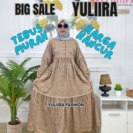 TEBUS MURAH Gamis Midi Dress Bahan Rayon Twill Kringkel Crespo Katun Polo Linen Bordir Tebal Premium