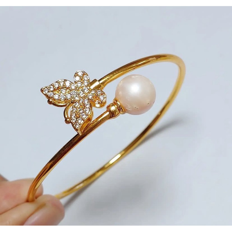 Gelang mutiara air laut asli lombok Bersertifikat Aksesoris Perhiasan Gelang bangle kupu kupu Rhodiu