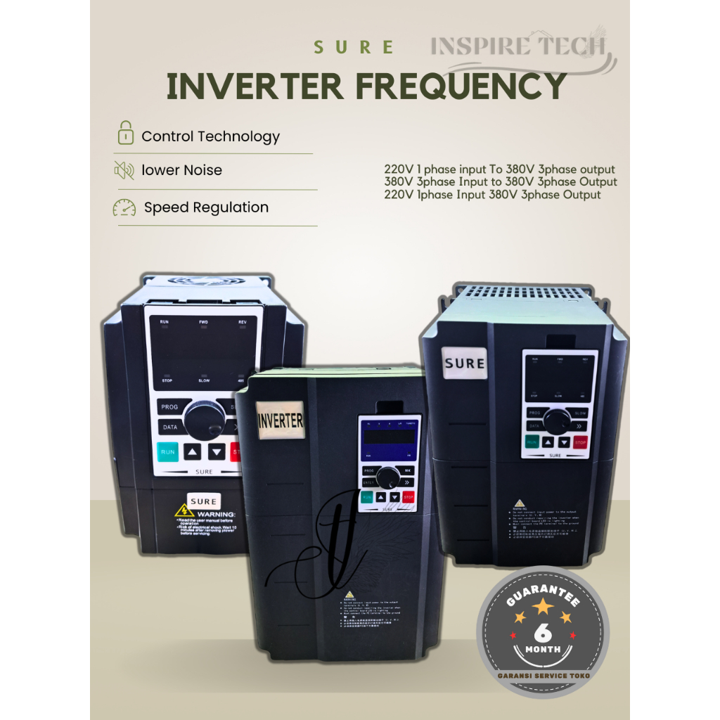 Inverter frekuensi VFD SURE Frequency 1phase 3phase 1phase to 3phase 2.2KW SURE INVERTER
