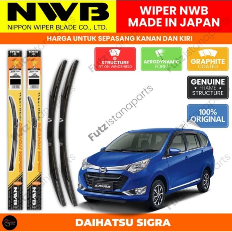 Wiper Depan Daihatsu Sigra Ukuran 20” & 17” NWB Japan Hybrid Frameless