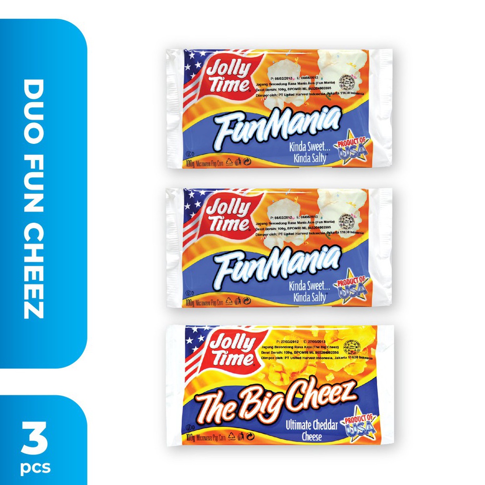 

PAKET LENGKAP Jolly Time Paket Duo Fun Cheez 2FM 1TBC Microwave Popcorn