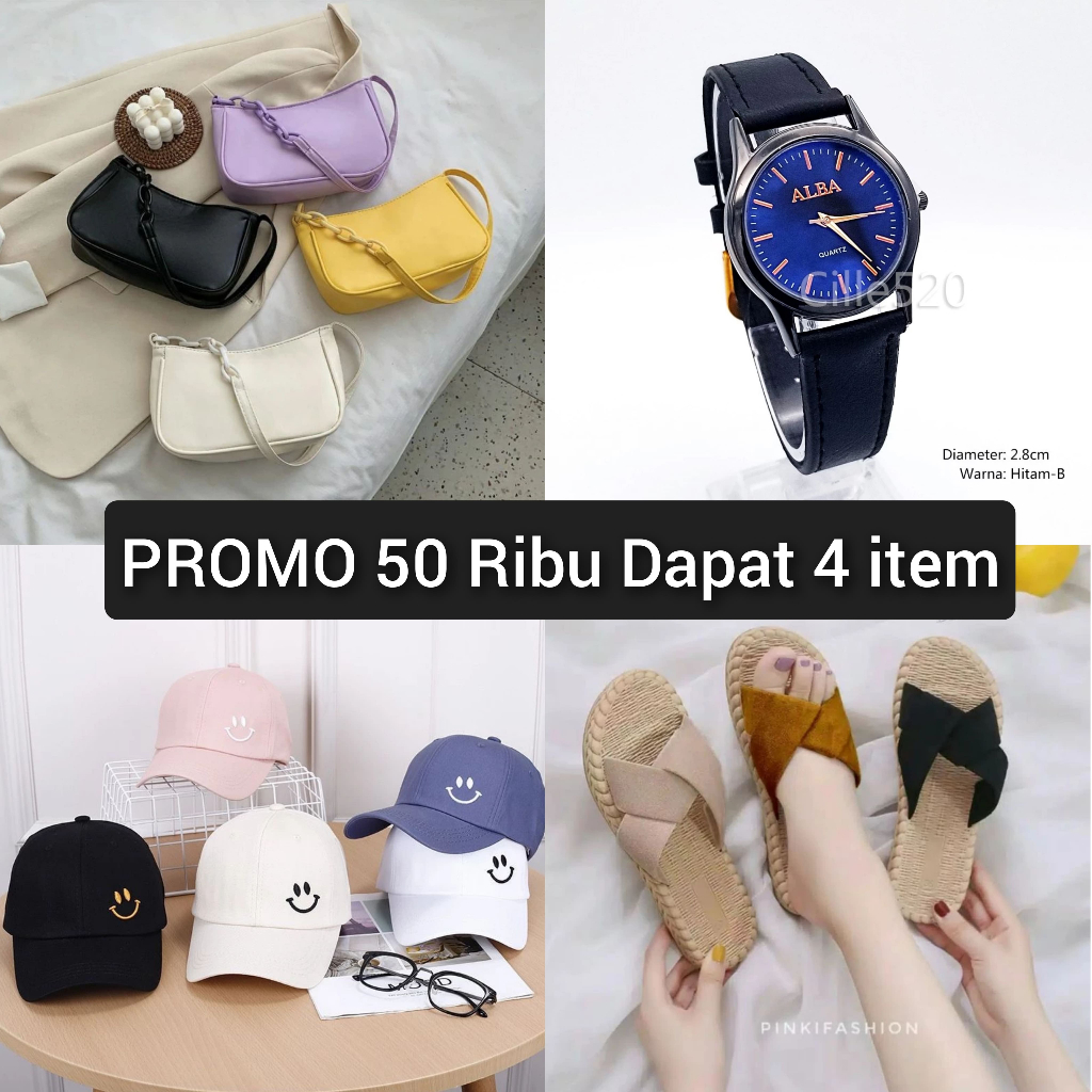 ⭐Paket 50 Ribu dapat 4 item (Jam Tangan, Tas Selempang, Sandal, Dompet)⭐ cewek/cowok / set aksesoris