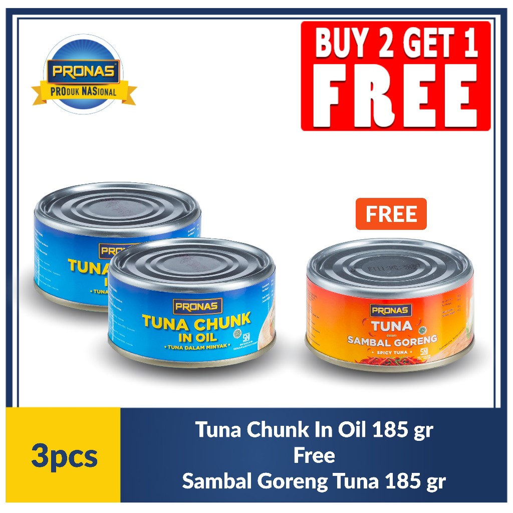 

PRONAS Tuna Chunk In Oil 185g (2pcs) Free Tuna Sambal 185g (1pcs)