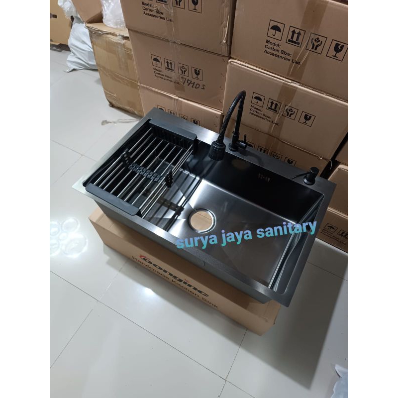 Paket kitchen Sink hitam 8050 / paket kran flexible hitam / Kitchen sink 8050 black