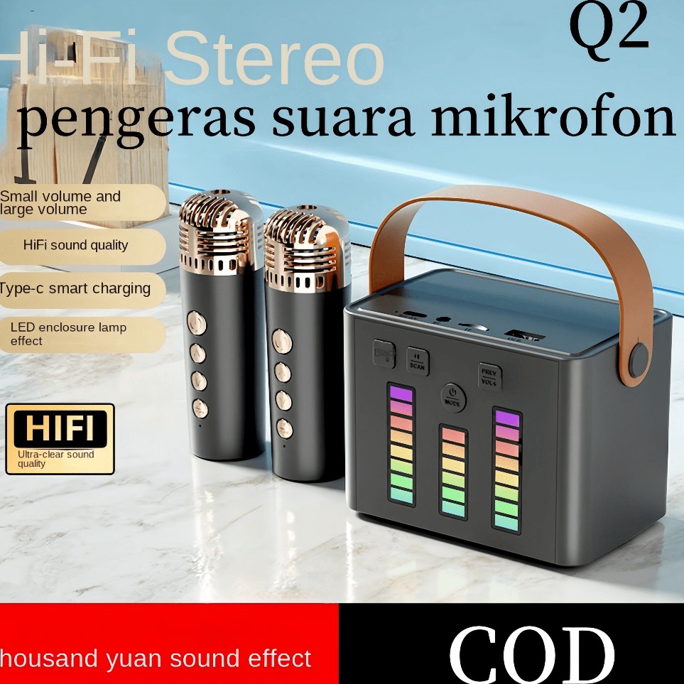 yc Speaker bluetooth LED 2Mic 1 set karaoke speaker ktv Cute Wireless Lucu Portabel Luar Ruangan Spe