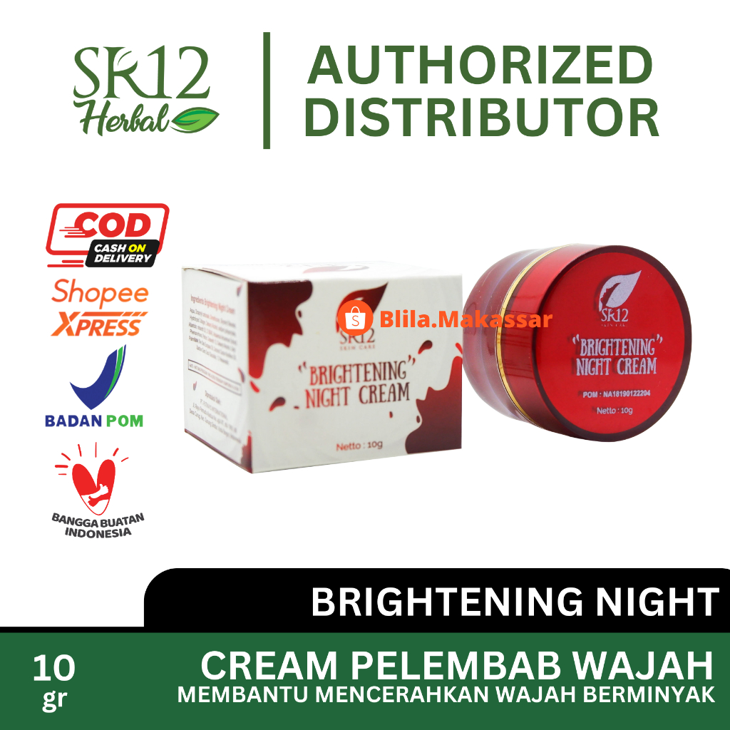 CREAM MALAM BRIGHTENING CREAM SR12 CREAM NIGHT CREAM PENCERAH & PEMUTIH AMAN UNTUK KULIT BERMINYAK