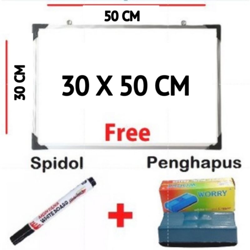 

PAPAN TULIS WHITEBOARD 30 X 50 CM FREE SPIDOL DAN PENGHAPUS