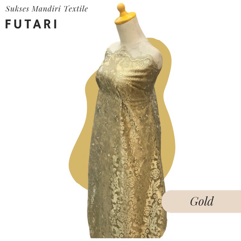 [FUTARI] Brokat Tulle Warna Gold Emas (Benang Kilat), Harga per 1/2 meter = 50 cm BAHAN KAIN BRUKAT 