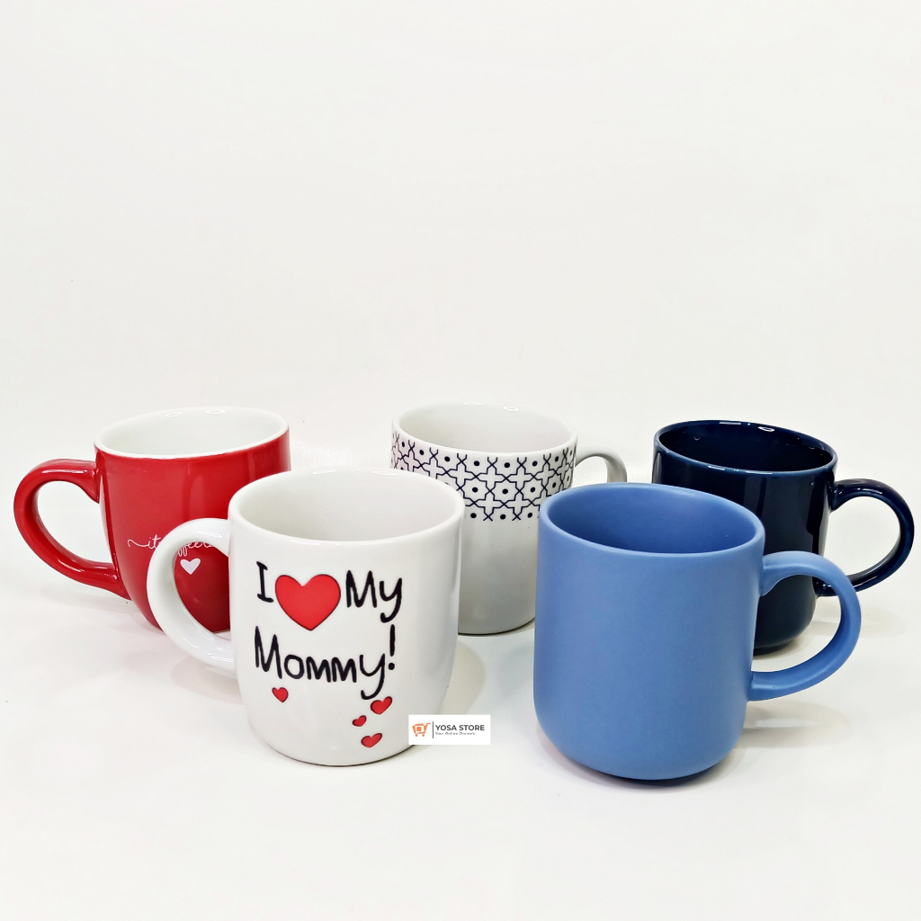 Mug Gelas Keramik Kopi Tanpa Tutup Polos 350 mL 1 Pc