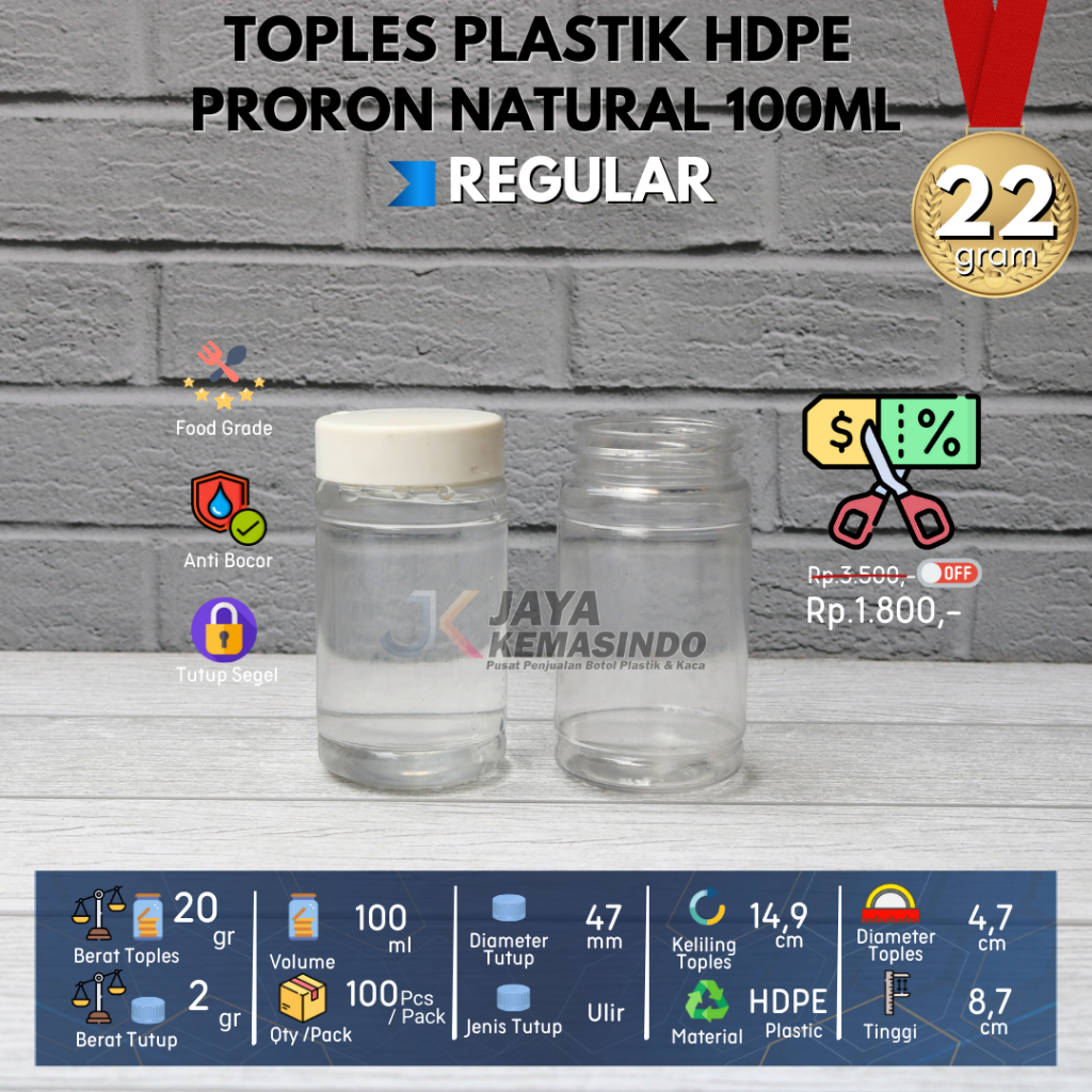 Toples plastik PET 100ml proron natural kapsul tutup ulir