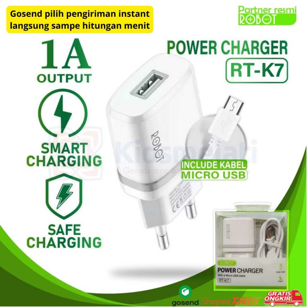 CHARGER ORI ROBOT RT-K7/Charger ROBOT Power Micro USB-Garansi Resmi
