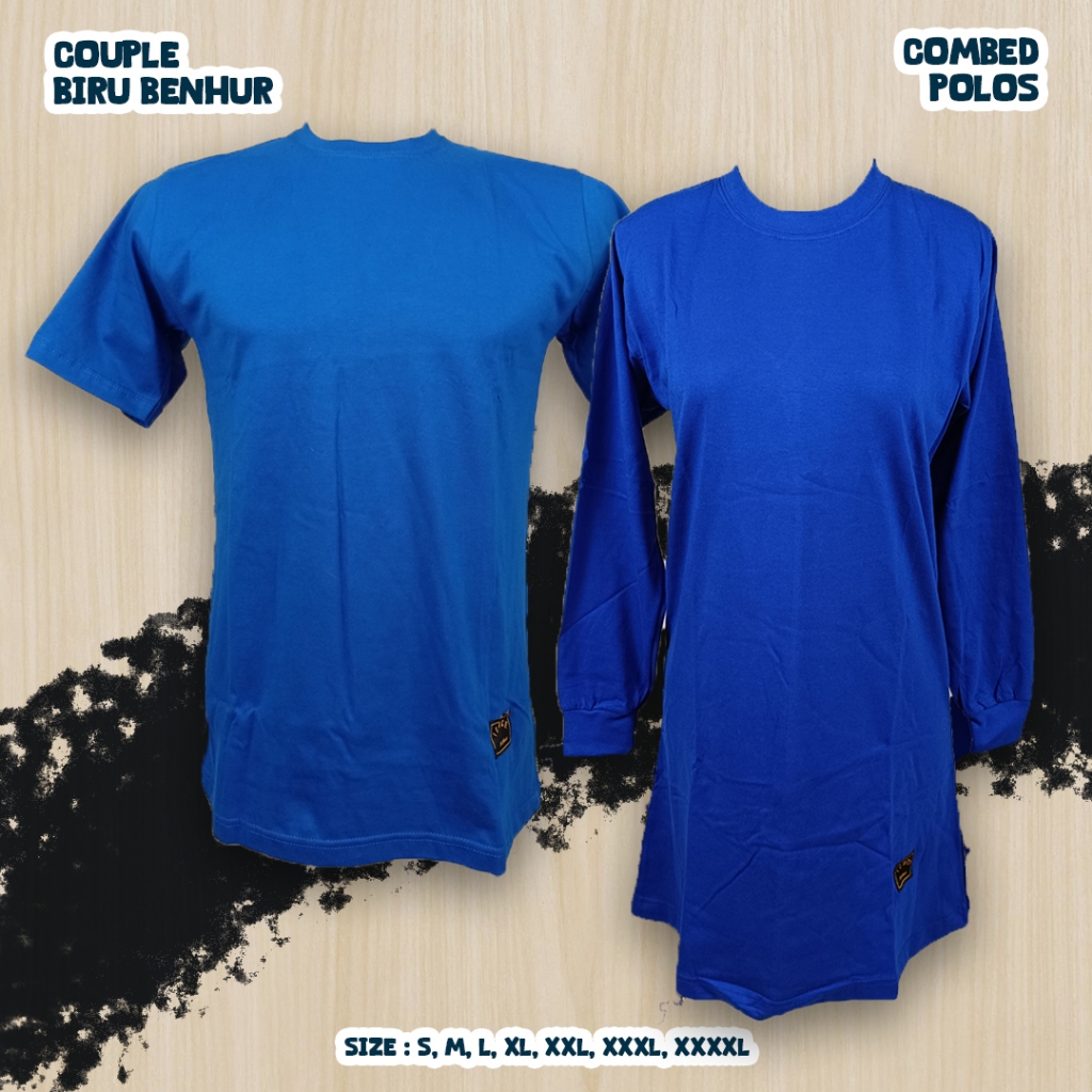 S-XXXL Kaos Polos Oblong Couple Tunik Muslimah Biru Elektrik/Seragam Olahraga/Santai/Jalan-jalan