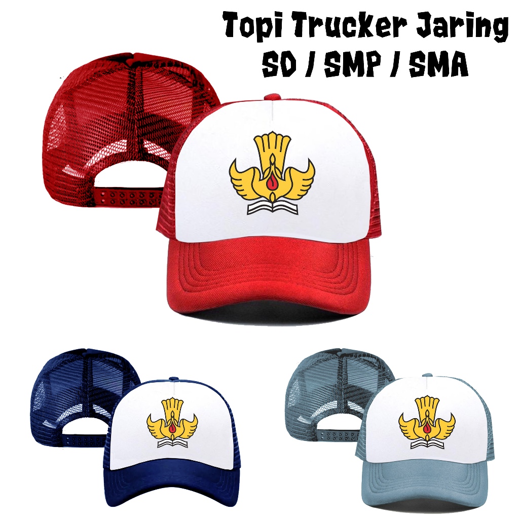 Topi Trucker Sablon Logo SD SMP SMA SMK STM Topi Pria Wanita Custom Sablon Logo