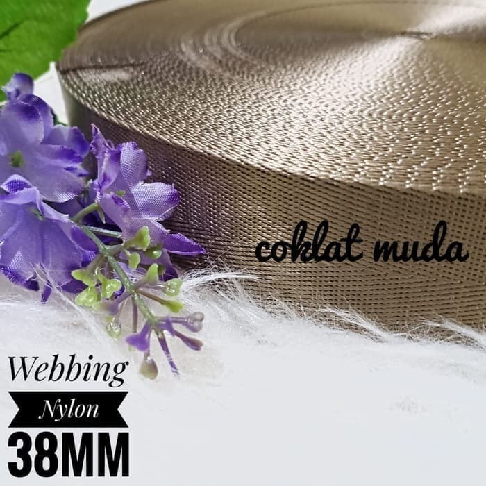 Tali Tas Webbing Nylon Panah Polos Halus Warna Coklat Muda Lebar 38mm