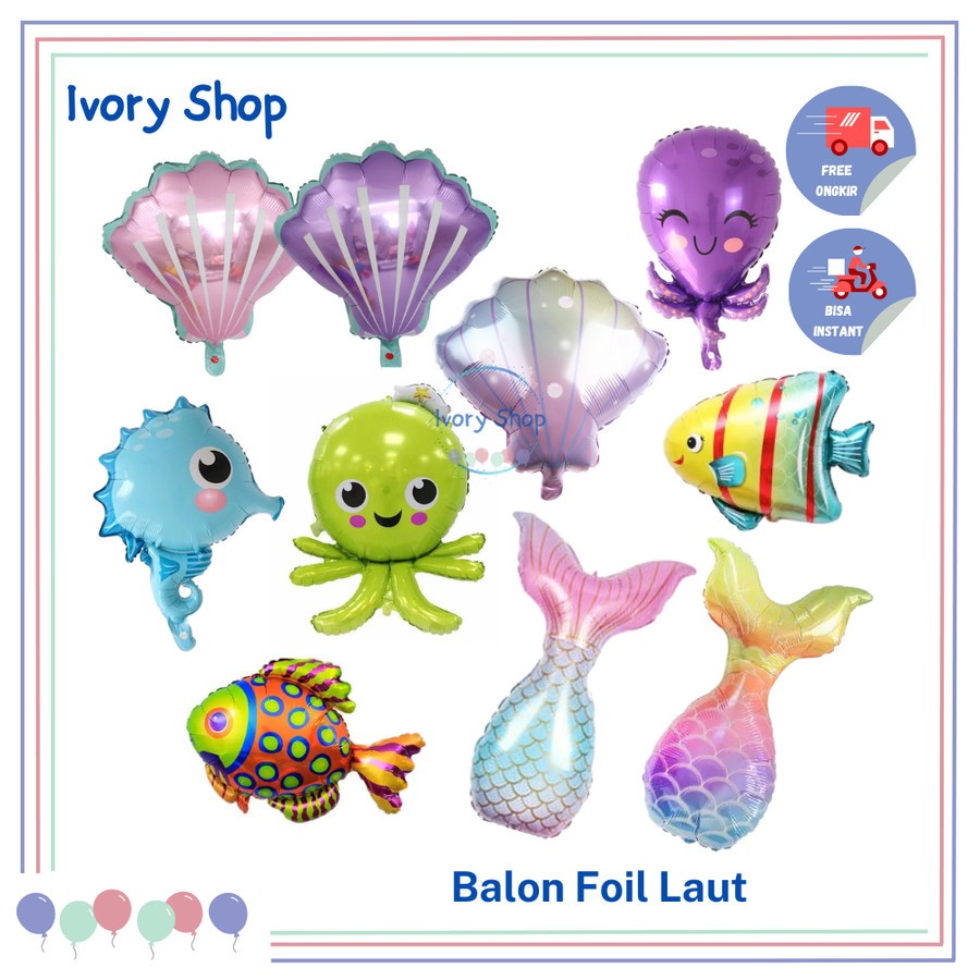 Balon Foil Hewan Laut Medium Kerang Laut Ikan Kembung Gurita Hiu Jumbo